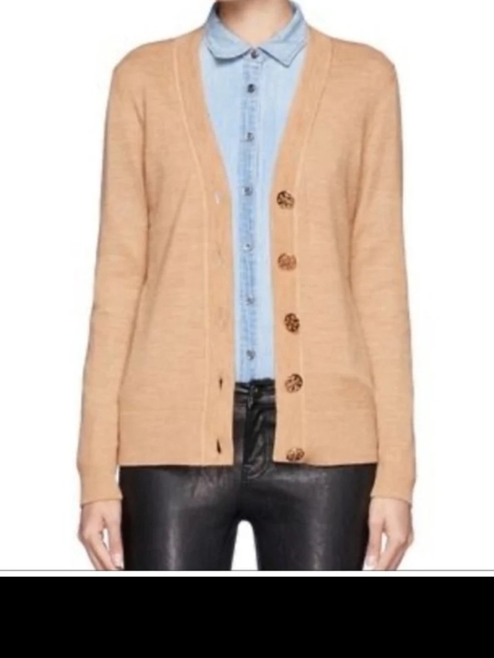 Tory Burch Camel Button-Front V-Neck Cardigan RETAIL $495
